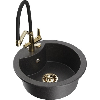 Mexen Diego гранитна мивка с 1 камера и кухненски смесител Duo, черно изпъстрен - 6512-76-671701-57-G (6512-76-671701-57-G)