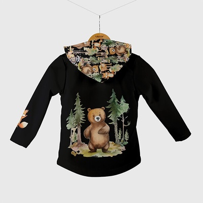 Takoy Panel se střihem 164 softshell bunda lesní dobrodružství zvířátek černá