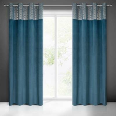 Eurofirany Sametový závěs 140 x 250 cm modrý šampaňský na kovové kroužky ELEN