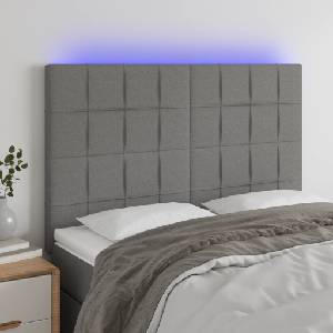 vidaXL LED горна табла за легло, тъмносива, 144x5x118/128 см, плат (3122423)