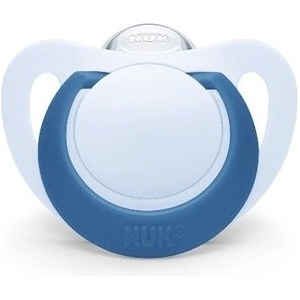 Nuk Силиконова залъгалка NUK - Star, Синя с кутия за стерилизиране, 18-36 m (10739748)