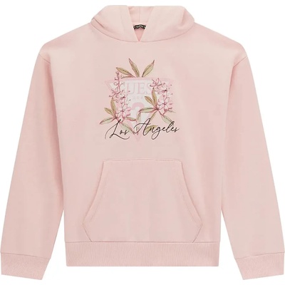 GUESS Бледо розов суичър с качулка за момиче с цветна щампа и джоб Guess