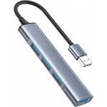 YESIDO Докинг станция 4в1 - Yesido HB18 - USB → 1× USB3.0, 3× USB2.0, Plug&Play, 5Gbps, алуминий - Сива
