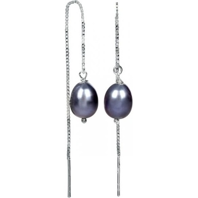 Jwl Jewellery náušnice strieborné retiazkové s kovovo modrou perlou JL0207