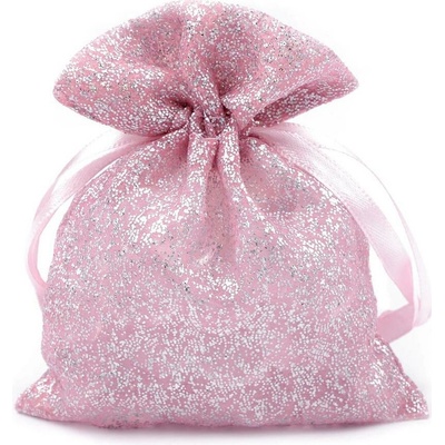 Dárkový pytlík 10x13 cm organza s glitry - pudrová (10 ks)