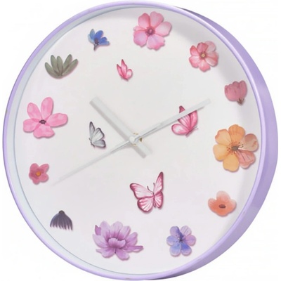 Home Styling Collection Nástenné hodiny fialové s motívom kvetín, priemer 30 cm