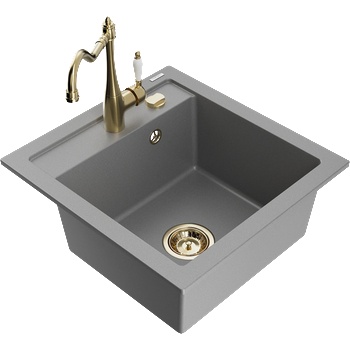 Mexen Vito гранитна кухненска мивка с 1 камера с кухненски смесител Carla, сив - 6503-71-670700-50 (6503-71-670700-50)