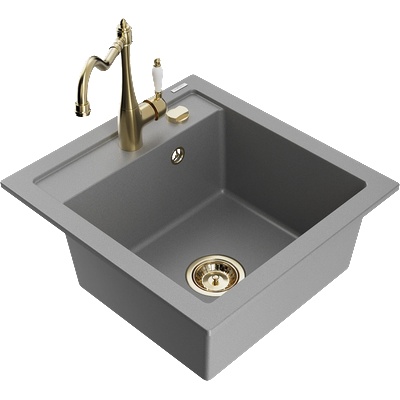 Mexen Vito гранитна кухненска мивка с 1 камера с кухненски смесител Carla, сив - 6503-71-670700-50 (6503-71-670700-50)