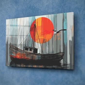 Art gift Стъклено арт пано Лодка и залез