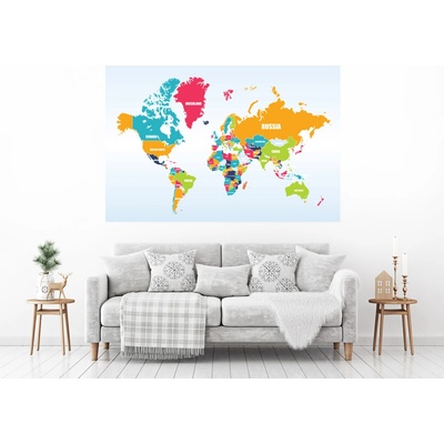 Nalepte.cz Mapa sveta názvy krajín textilní prelepiteľná nálepka na stenu 48 x 32 cm