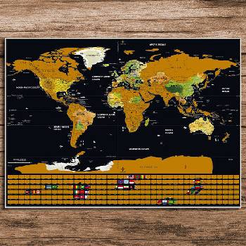 Stírací mapa světa černá s vlajkami