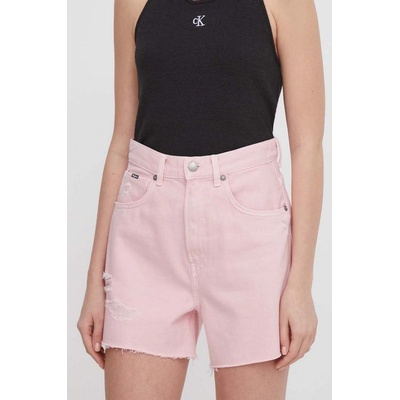 Pepe Jeans Džínové šortky dámské hladké high waist PL801122 růžová