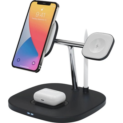 Prio 4-in-1 Magnetic Wireless Charging Stand 15W - четворна поставка (пад) за безжично зареждане за iPhone с Magsafe, Apple Watch, AirPods Pro, Apple Pencil и Qi съвместими устройства (черен)