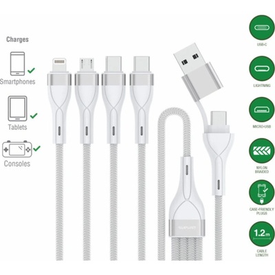 4smarts 541024 USB USB-A + USB-C - 2x USB-C + Lightning + microUSB 1,2m bílý