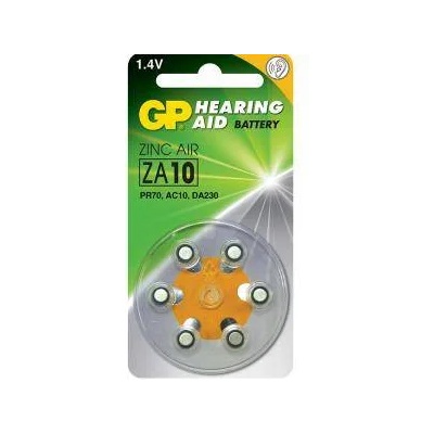 GP Batteries Батерия цинкова za10, 6 бр. бутонни за слухов апарат в блистер, цена за 6 батерии, gp-bz-za10