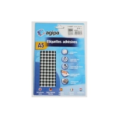 Etikety kruhové 8mm Agipa A5 čierne