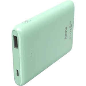 Hama Външна батерия Hama Slim 5hd, 5000 Mah, Lipolym, 1 X USB-a, Матово зелена (4047443486592)