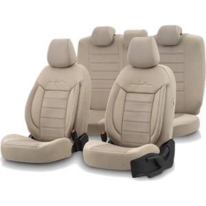  Комплект Луксозна Тапицерия OTOM текстил с еко кожа COMFORT LINE Design - Бежова с бежов шев, за Предни и Задни Седалки