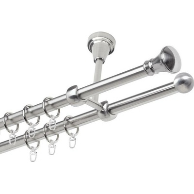 OK-GarnýžeCZ Garnýž kovová dvouřadá 19mm Koloseo nerez 350 cm do stěny / kroužky s háčkem
