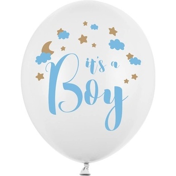 Party Deco Латексови Балони, Бели н Надпис ''It's a Boy'', 30см - (1 пакет / 6 бр. )