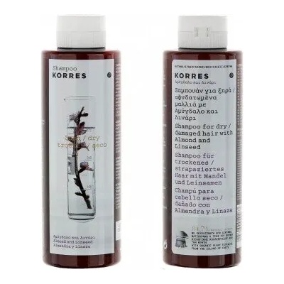 KORRES Шампоан за суха / изтощена коса с бадем и ленено семе 1+1 , Korres SET Shampoo for Dry Hair with Almond and Linseed 2x250ml