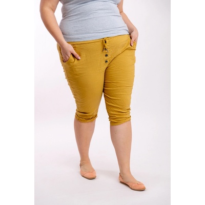 Italy fashion Pružné kraťasy Atomky plus hořčicová