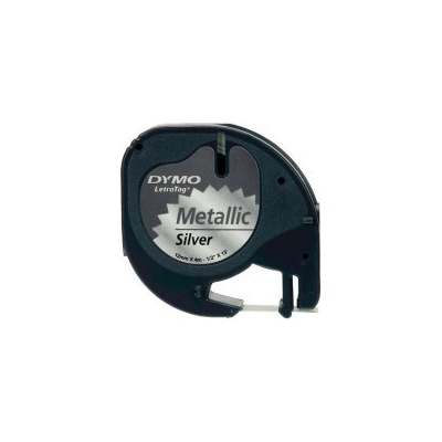 Dymo LetraTag 91208 S0721730 12mm x 4m čierna tlač/strieborný podklad originálna páska metalická