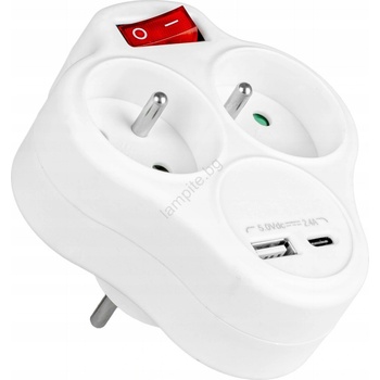 Vayox Многофункционален разклонител с ключ, 2 гнезда + usb-c + usb-a (bx0072)