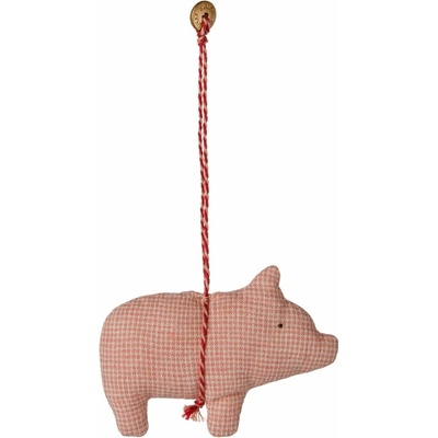 Maileg Závěsná vánoční ozdoba Pig / Checker Rose, červená barva, textil
