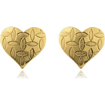 Šperky Eshop Zlaté náušnice 14K srdce s gravírovaným vzorem zrní S5GG276.19