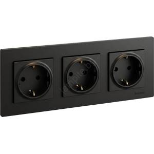 Legrand - Тройна домашна SCHUKO розетка NILOE STEP 250V черна (LR0116C)