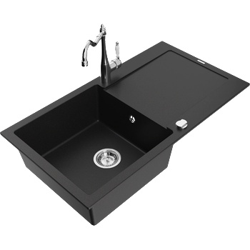 Mexen Leo гранитна мивка с една камера с отцедник и кухненска батерия Carla, черна - 6501-77-670700-00 (6501-77-670700-00)