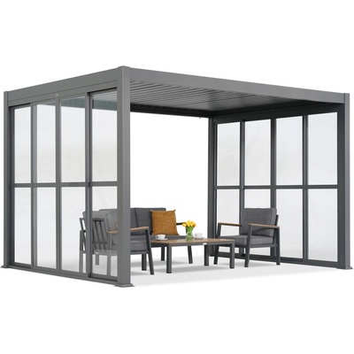 Garden Point Lagos 3x4 samostatne stojaca terasová pergola s dverami na dvoch stranách 4 m a na jednej strane 3 m antracit