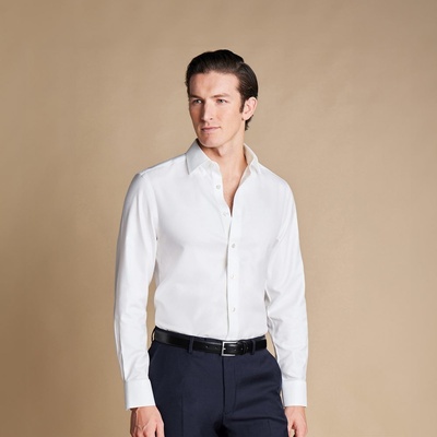 Charles Tyrwhitt Non-Iron Twill nežehlivá keprová košile klasické knoflíky slim fit white