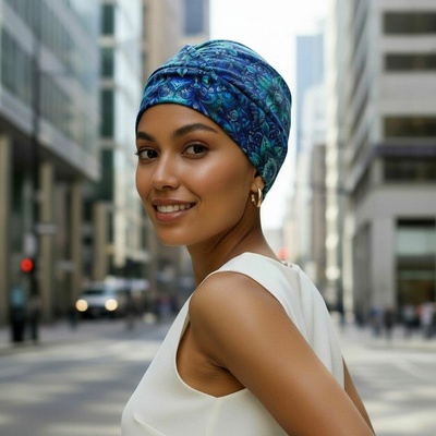Ebbie bavlněný turban-lotus-bez kamínkového loga MANDALA MODRÁ