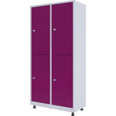 RFG Гардероб, метален, двоен, с четири врати, 80 х 40 х 160 cm, бял, с лилави врати