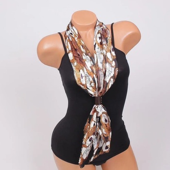 Image 1 of Плисиран шал в бяло и кафяво с мечета и кожен акцент