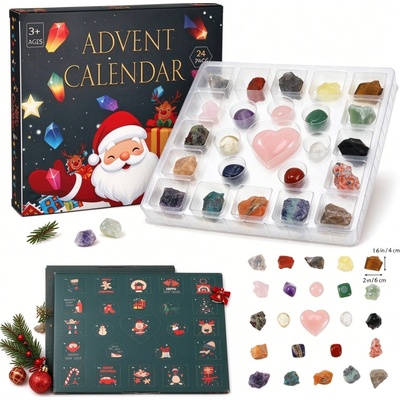 SUPVOX Adventný kalendár 24 minerálov, geologické kamene, dekoratívny vianočný darček