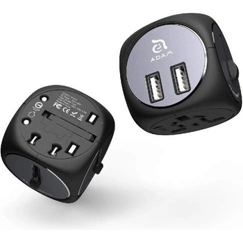 Image 1 of ADAM elements Omnia TA502 Universal Travel Adapter - адаптер за ел. мрежа с преходници за цял свят и два USB-A изход за зареждане (черен-сив)