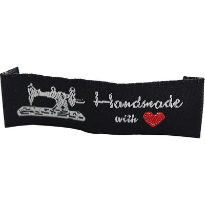 Pro Háčkování Látková cedulka Handmade černá s šicím strojem podélná