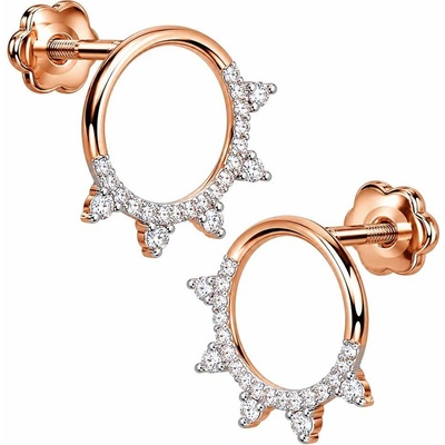 Zlaton Náušnice růžové zlato kruhy 1.3cm 1.95g s diamantem 0.230ct 000131112238