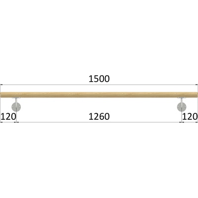 madlo drevené (1500mm), materiál: buk, brúsený povrch s náterom BORI (bezfarebný), set: 2 ks úchyt, madlo s ukončením