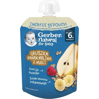 Gerber Пауч Круша, Банан, Малина и мюсли 80г