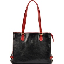 Velká kožená tříoddílová kabelka na rameno Florence no. 14 černo-tmavěčervená