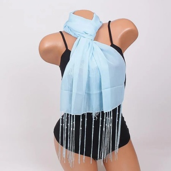 Image 1 of Дамски шал в светлосиньо с ресни и перлички