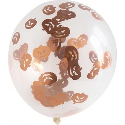Folat Latexové balonky Halloween průhledné s konfetami dýně