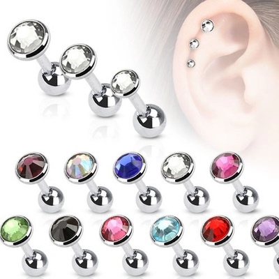 Šperky Eshop ocelový piercing do ucha barevný zirkon v okrouhlé objímce PC06.06 Fialová A
