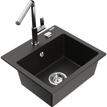 Mexen Milo гранитна мивка с 1 отделение и кухненски смесител Flora, черен/златист металик - 6505-75-670401-00 (6505-75-670401-00)