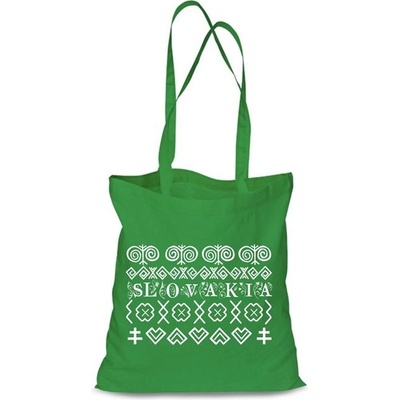 Plátená EKOlogická taška Čičmany - dlhá rúčka Zelená