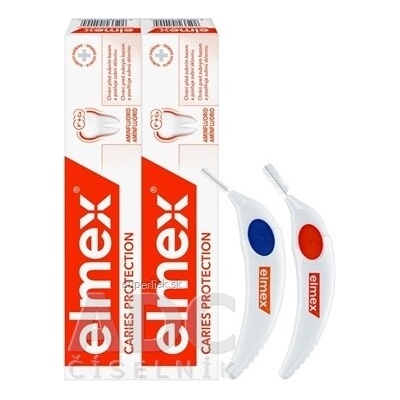 Elmex Caries Protection zubna pasta duopack 2 ks 75 ml + 2 medzizubné kefky